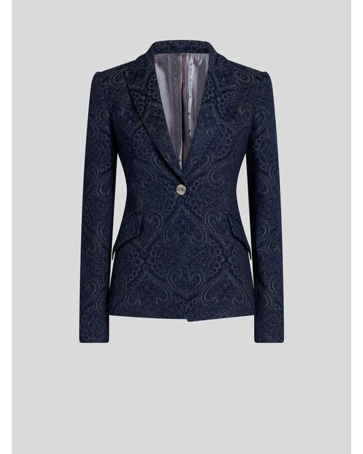 Etro Blue Denim Jacquard Jacket