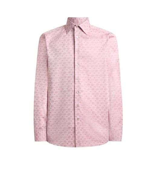 Etro Pink Cotton-Blend Fil Coupé Shirt With Micro Paisley Motif for men