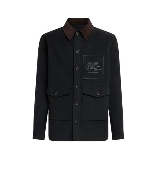 Etro Black Cotton Jacket With Pegaso for men