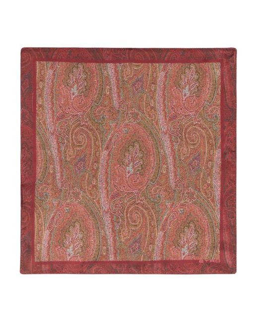 Etro Red Printed Silk Pocket Square for men
