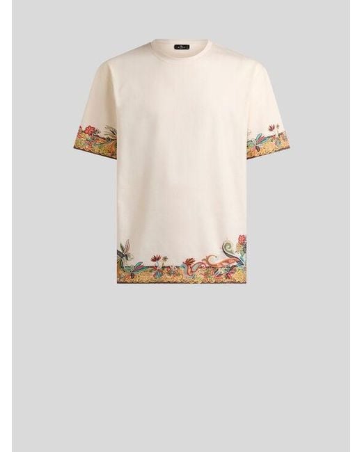 Etro White Cotton Jersey T-Shirt With Placed Paisley Print for men