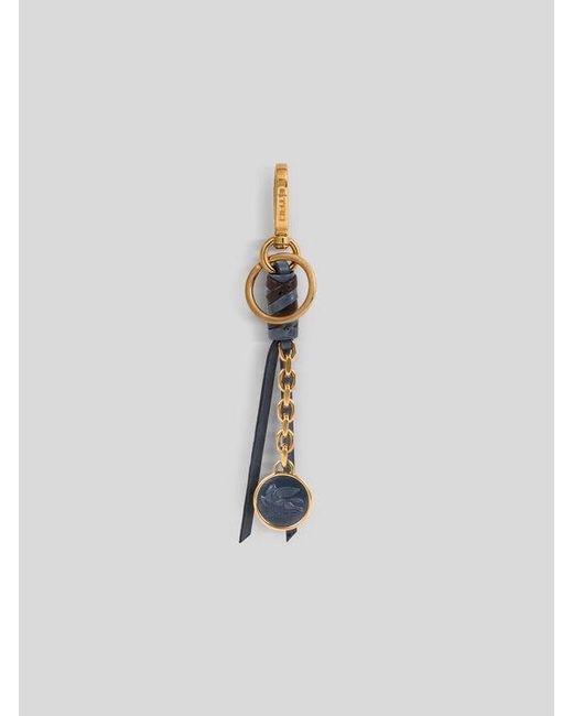 Etro White Nappa Leather Charm With Chain And Pegaso Coin