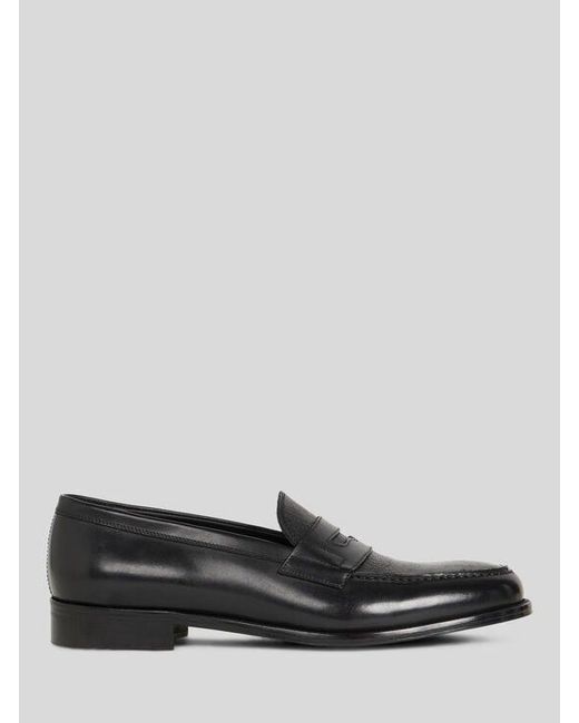 Etro Black Leather Loafers With Paisley Detail for men