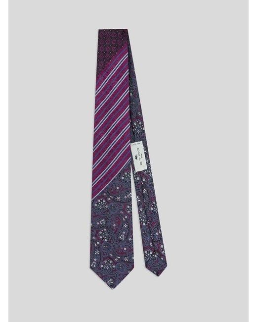 Etro Purple Patchwork Silk Tie for men