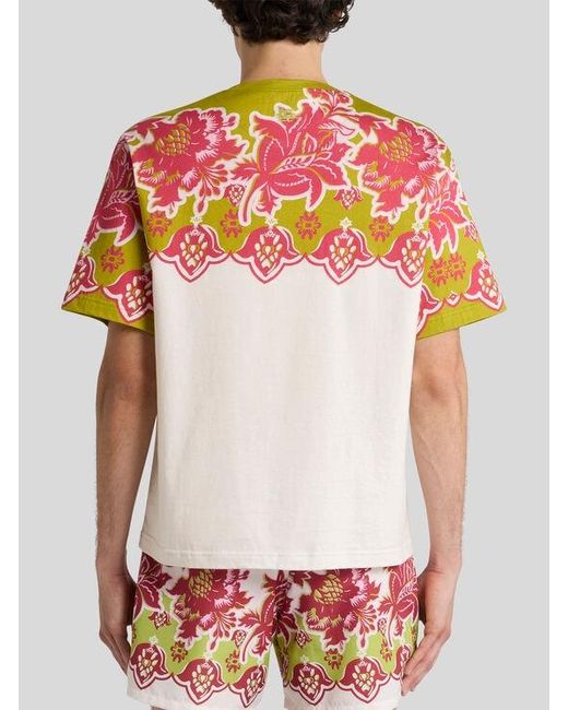 Etro Pink Cotton T-Shirt With Placed Floral Print for men