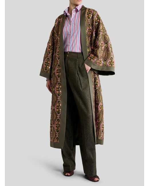Etro Green Wool-Blend Jacquard Trousers With Pegaso Buttons