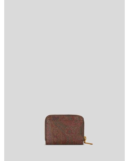 Etro Brown Arnica Coin Purse With Pegaso Detail