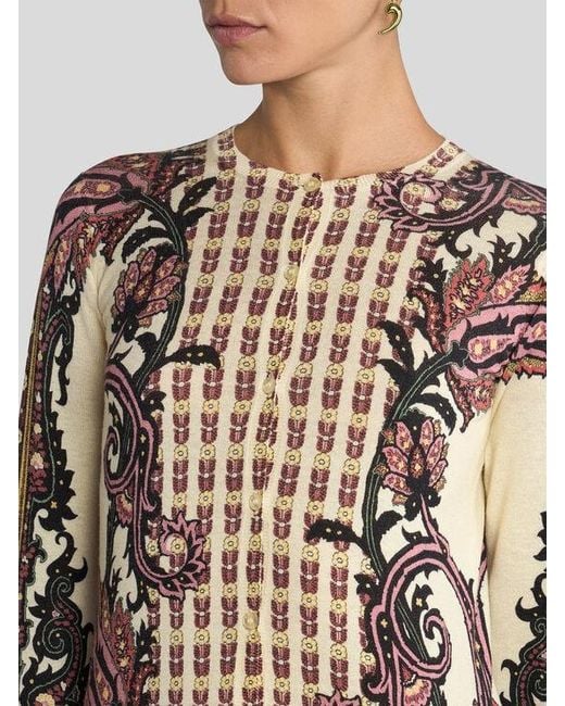 Etro White Silk And Cashmere Cardigan With Floral Paisley Motif