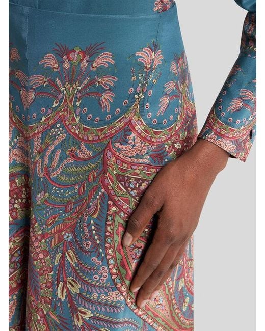 Etro Blue Langer Rock Aus Seide Mit Platziertem Print, Damen, Größe