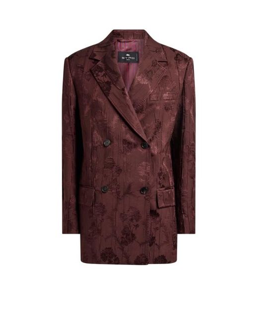 Etro Purple Double-Breasted Wool-Blend Bark-Effect Jacket