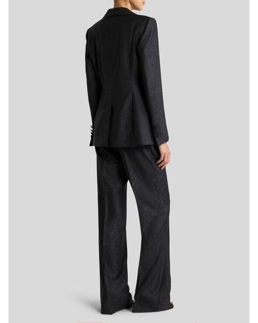 Etro Blue Single-Breasted Wool Jacquard Jacket With Arnica Motif