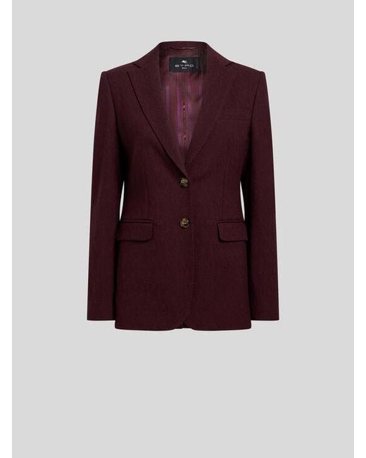 Etro Purple Single-Breasted Wool Jacquard Jacket With Medallion Motif