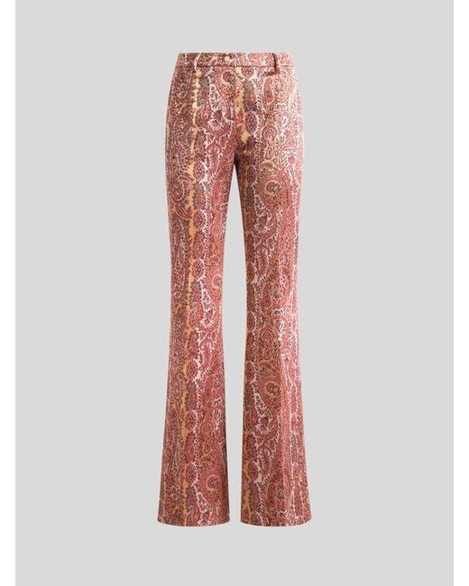 Etro Pink Flared Cotton-Blend Jacquard Trousers With Paisley Foliage Motif