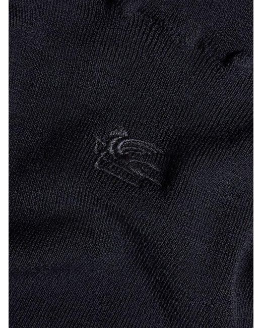 Etro Blue Wool Jacquard Turtleneck Sweater