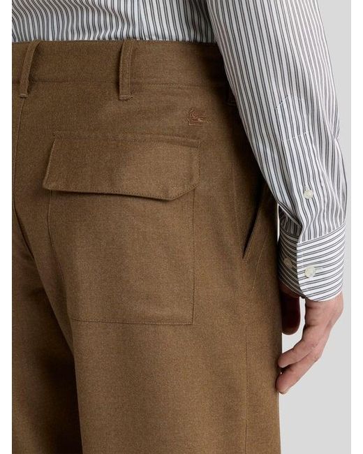 Etro Natural Plain-Coloured Wool Flannel Trousers for men