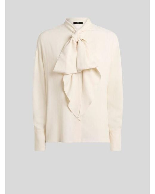 Etro White Silk-Blend Jacquard Shirt With Silk Scarf And Paisley Motif