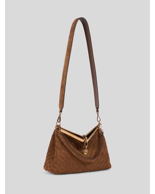 Etro Brown Medium Woven Suede Vela Bag