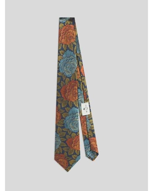 Etro White Silk Jacquard Tie With Flower Motif for men