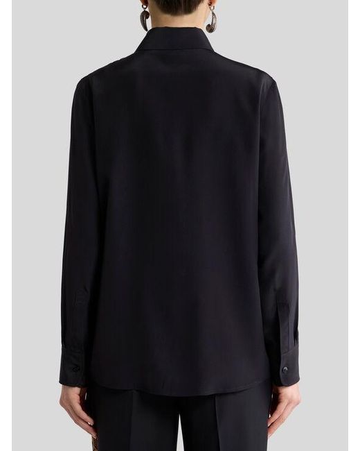 Etro Black Silk Shirt With Placed Front Print