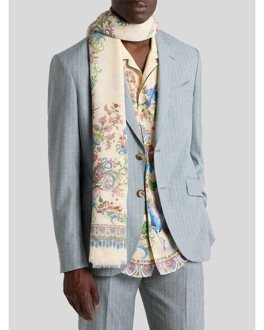 Etro Natural Cotton-Blend Jacquard Scarf With Floral Motif for men