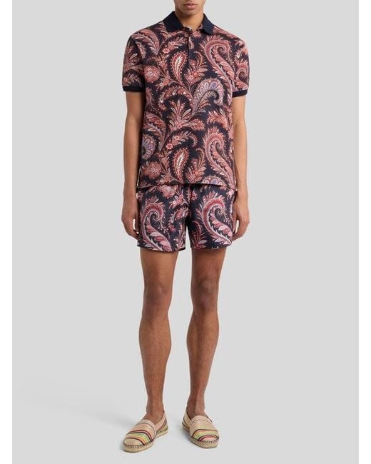Etro Red Floral Paisley Cotton Polo Shirt for men