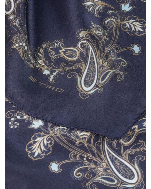 Etro Blue Printed Silk Pocket Square for men