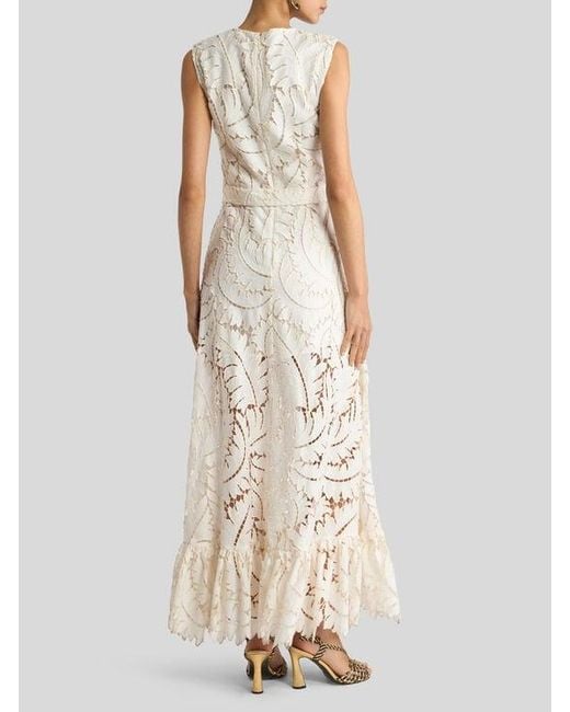 Etro White Long Cotton Poplin Dress With Embroidered Lace
