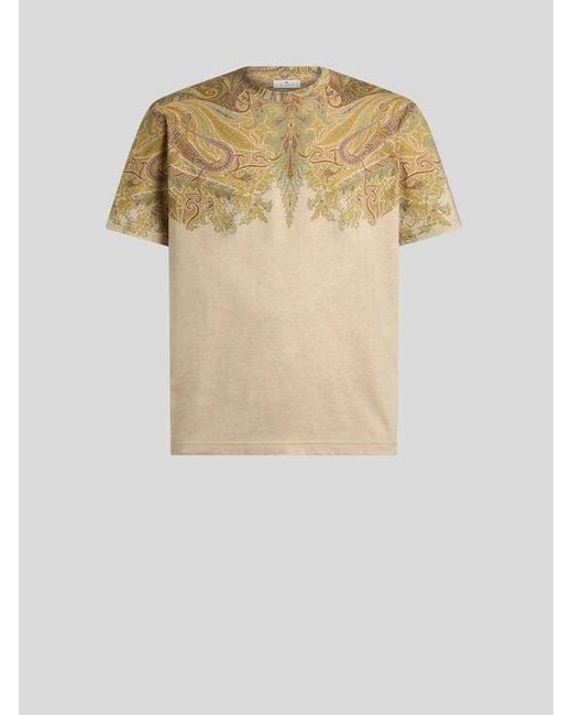 Etro White Cotton Jersey T-Shirt With Placed Paisley Pochette Print for men