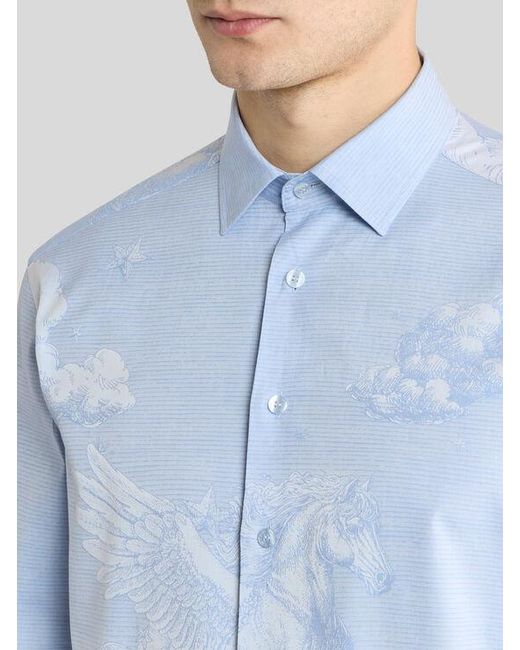 Etro Blue Cotton Shirt With Placed Pegaso Motif for men
