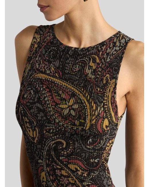 Etro White Ribbed Long Dress With Floral Paisley Motif