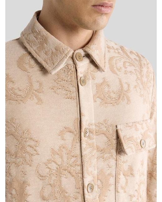 Etro Natural Knit Cotton Shacket With Leafy Motif for men