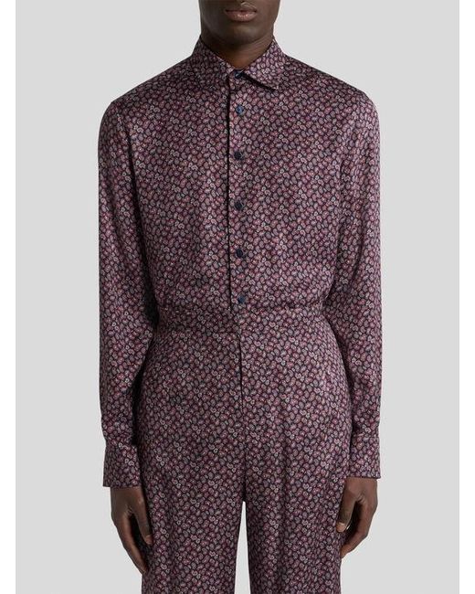 Etro Purple Micro-Paisley Shirt for men