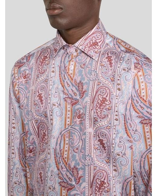 Etro Pink Paisley Cotton Satin Shirt for men