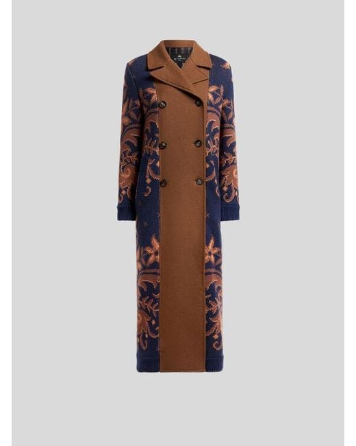 Etro Multicolor Double-Breasted Coat With Knit Inserts