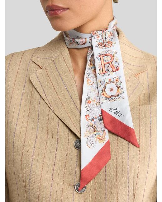 Etro White Silk Paisleyina With Logo And Floral Paisley Motif