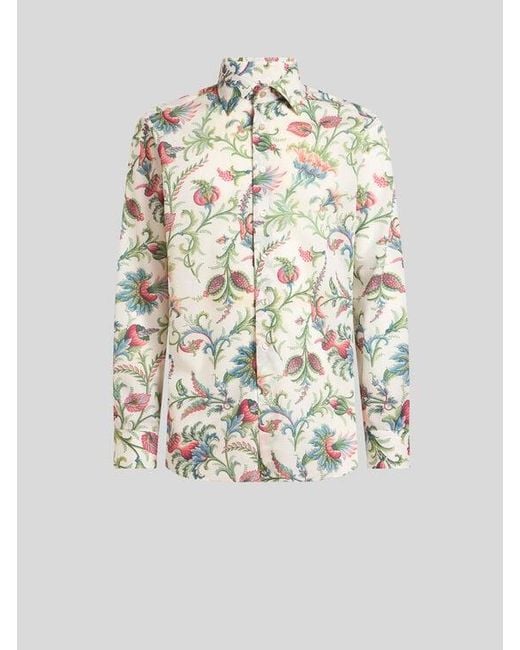 Etro White Floral Cotton Muslin Shirt for men
