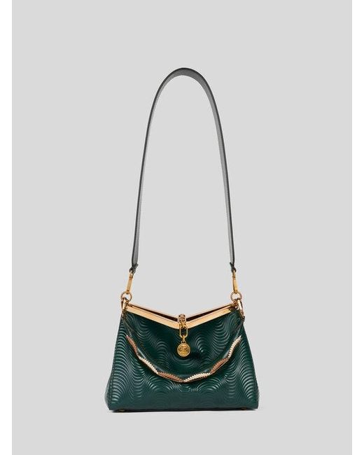 Etro Green Medium Vela Bag With Wavy Motif And Clutch