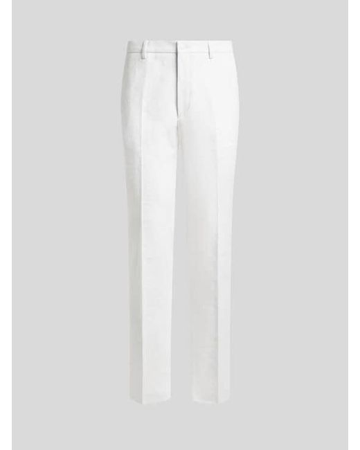 Etro White Stretch Cotton Jacquard Trousers With Floral Motif for men