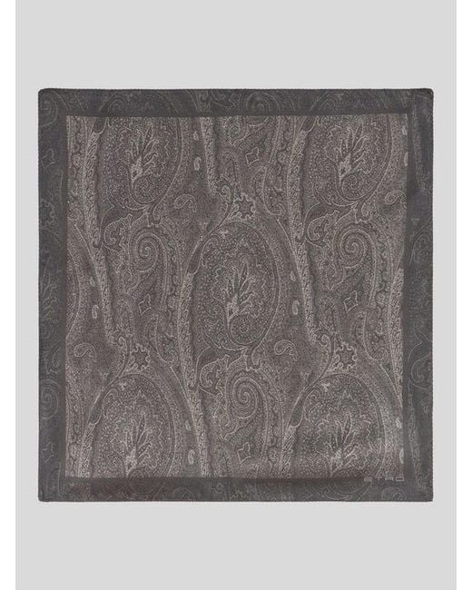 Etro Gray Printed Silk Pocket Square for men