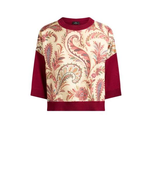 T-Shirt Avec Empiècement Paisley Fleuri, Femme, Taille Etro en coloris Natural