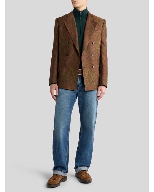 Etro Brown Double-Breasted Wool-Blend Jacquard Jacket With Paisley Motif for men