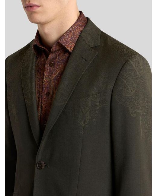 Etro Black Single-Breasted Wool Jacket With Placed Print for men