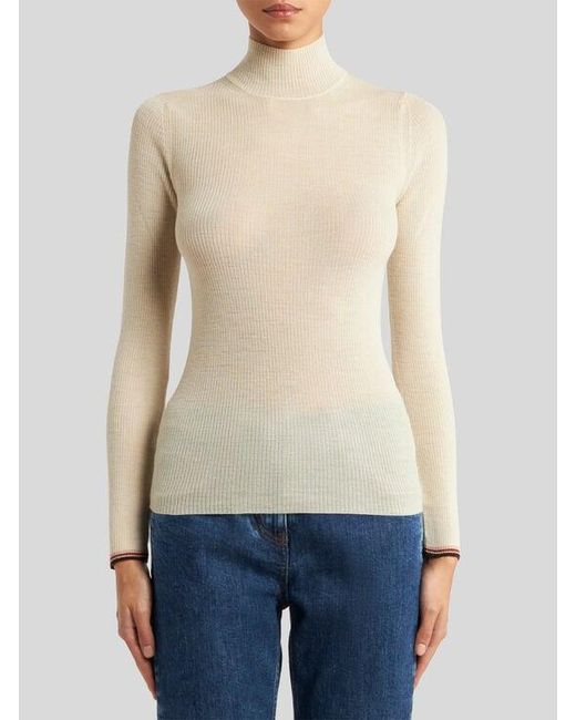 Etro White Wool Jacquard Turtleneck Sweater