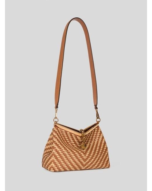 Etro Brown Medium Woven Leather And Raffia Vela Bag