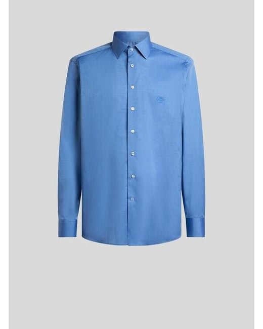 Etro Blue Shirt With Pegaso Embroidery for men