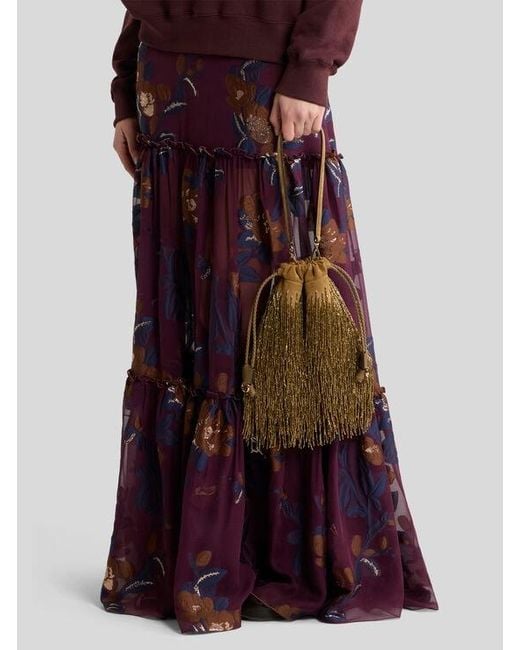 Etro Metallic Small Suede Kalispera Bag With Bead Fringes