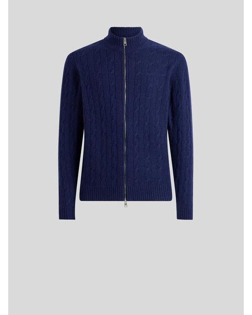 Etro Blue Plain-Coloured Cashmere Cardigan for men