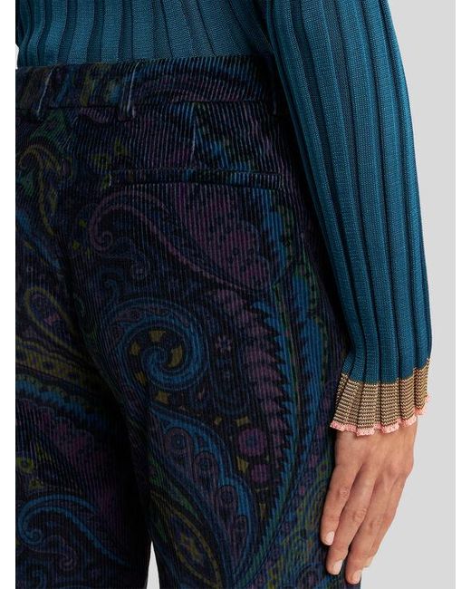 Etro Blue Printed Corduroy Velvet Trousers