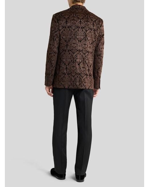 Etro Brown Single-Breasted Cotton Jacket With Crystals And Damask Motif for men