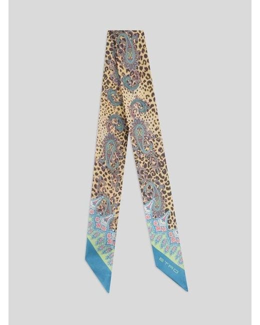 Etro Blue Silk Paisleyina With Paisley And Animal Motif